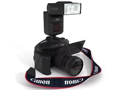 Canon Digital Camera With Flash Unit Lens And Branded Strap 3d model