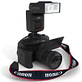Canon Digital Camera With Flash Unit Lens And Branded Strap 3d model