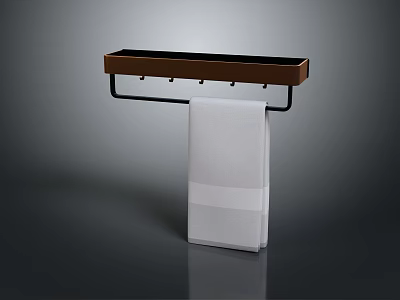 Wall Mounted Towel Rack With Brown Shelf And White Hanging Towel 3d model
