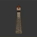 Stone Lighthouse Model Structure With Red Roof Windows And Railing Details