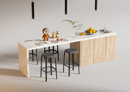 Modern Bar Chair Combination Western Kitchen Bar Counter Central Island Sink Bar Chair 3d model