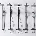 Modern Shower Systems With Different Top Spray Heads Handheld Sprayers Control Units On Marble Wall 3d model