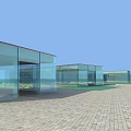 Contemporary Glass Building Exterior With Courtyard And Modern Design Elements