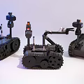 Three Advanced Tracked Smart Machines With Mechanical Arms And Various Equipment