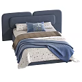 Gray And Blue Double Bed Design With Cozy Blankets Decorative Pillows And Patterned Sheets 3d model