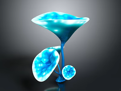 Vibrant Glossy Blue Decorative Plant With Funnel Shaped Top And Leaf Like Structures 3d model