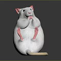 White Mouse Stuffed Toy With Pink Ears Paws Beige Tail Standing On Dark Smooth Surface 3d model