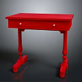 Classic Red Desk With Single Drawer And Carved Wooden Legs Design