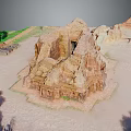 Ancient Stone Ruins Landscape With Sandy Ground And Green Vegetation