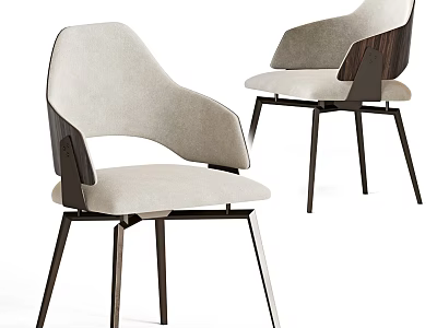 Modern Minimalist Upholstered Dining Chairs With Light Beige Fabric Armrests And Dark Wooden Legs 3d model