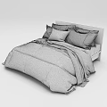 Double Bed With White Headboard Beige Comforter Gray Blanket And Colorful Pillows 3d model