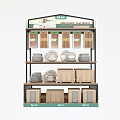Multi Tiered Display Shelving With Wooden Plates And Storage Boxes 3d model
