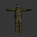 Game Movie Military Character in Camouflage Uniform With Helmet Tactical Gear Standing Open Arms