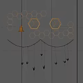 Gray Wall Decor With Golden Hexagons And Bell Hanging Decorations And Shadows
