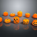 Various Fresh Vegetable Pumpkins Featuring Carved Smiling Faces Arranged Together