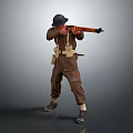 Game Movie Character In Brown Uniform With Hat Holding Rifle And Gear