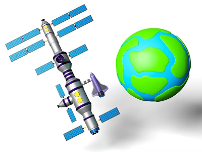 Satellite With Solar Panels Orbiting Green And Blue Earth In Space 3d model