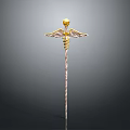 Golden Coiled Snake Staff With Winged Accents And Intricate Decorative Details