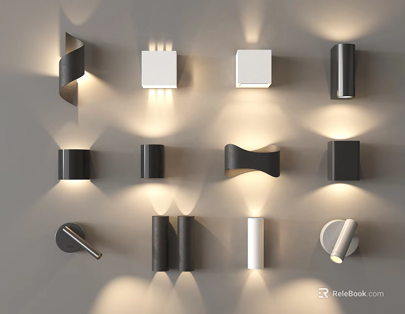Modern Wall Lamps With Various Black And White Designs And Illuminated Effects 3d model 