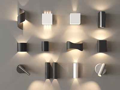 Modern Wall Lamps With Various Black And White Designs And Illuminated Effects 3d model