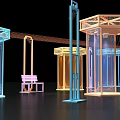 Colorful Transparent Pavilions With Octagonal Frames Pink Bench And Different Colors