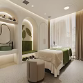 Soft Modern Aesthetic Beauty Salon Treatment Room With Cozy Spa Bed And Fresh Green Decoration