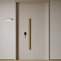 Modern Security Door With Golden Handle Electronic Lock House Number 1067 And Wall Light