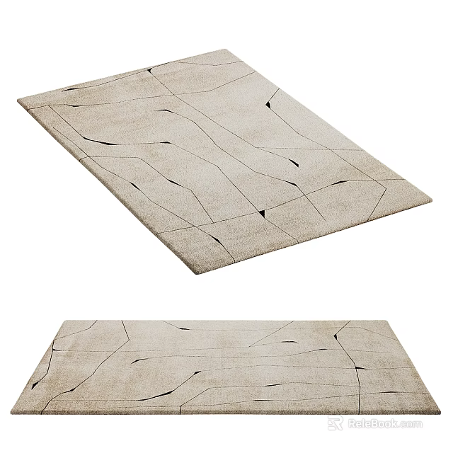 Modern Square Rug With Beige Color And Abstract Geometric Line Patterns Design 3d model 