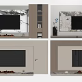 Modern TV Wall Interior Design With Marble Texture Storage Cabinets And Fireplace 3d model
