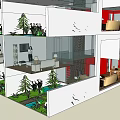Multi Level Office Interior With Open Design Green Plants Sofas TV And Stairs Connecting Spaces