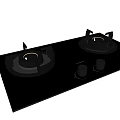 Modern Kitchen Gas Stove with Two Burners Black Hexagonal Panel and Control Knobs 3d model