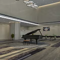 Modern Hotel Lobby Interior With Grand Piano Elegant Chandeliers Green Plants And Marble Floor