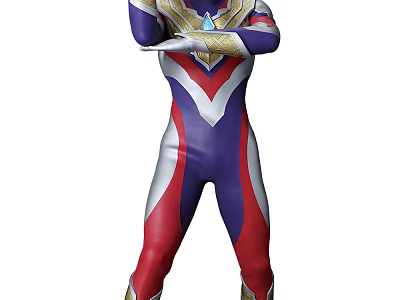 Ultraman Character In Purple Red White Costume With Golden Accents And Crossed Arms Pose 3d model