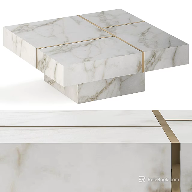 Modern Square Marble Coffee Table With Gold Accents And Sleek Minimalist Design 3d model 