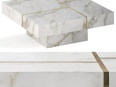 Modern Square Marble Coffee Table With Gold Accents And Sleek Minimalist Design 3d model
