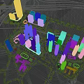 Residential Complex Night Aerial View with Well Planned Layout Surrounding Roads and Green Spaces