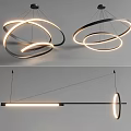 Modern Pendant Lights Featuring Circular Glowing Rings And Linear Geometric Design 3d model