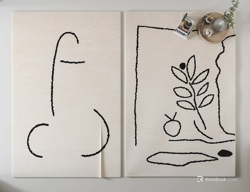 Square Rugs With Abstract Line Patterns Leaf And Apple Motifs Design 3d model