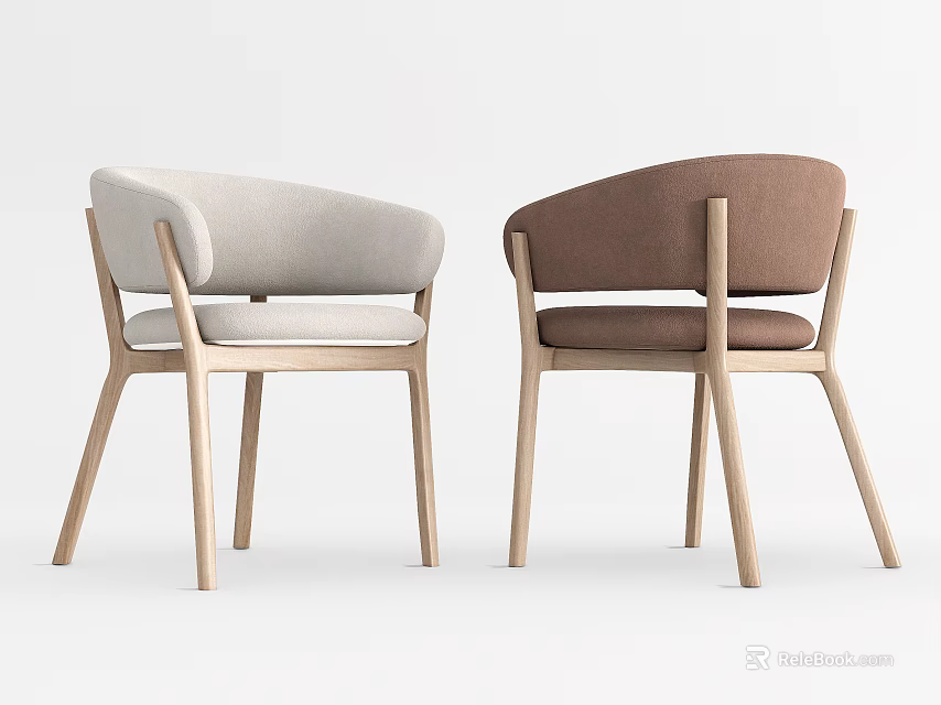 Modern Minimalist Dining Chairs With Light Gray And Brown Upholstered Seats Wooden Frame 3d model 