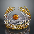 Elegant Ornate Crown With Golden Wheat Orange Gemstone And Silver Leaves Decorated With Diamonds