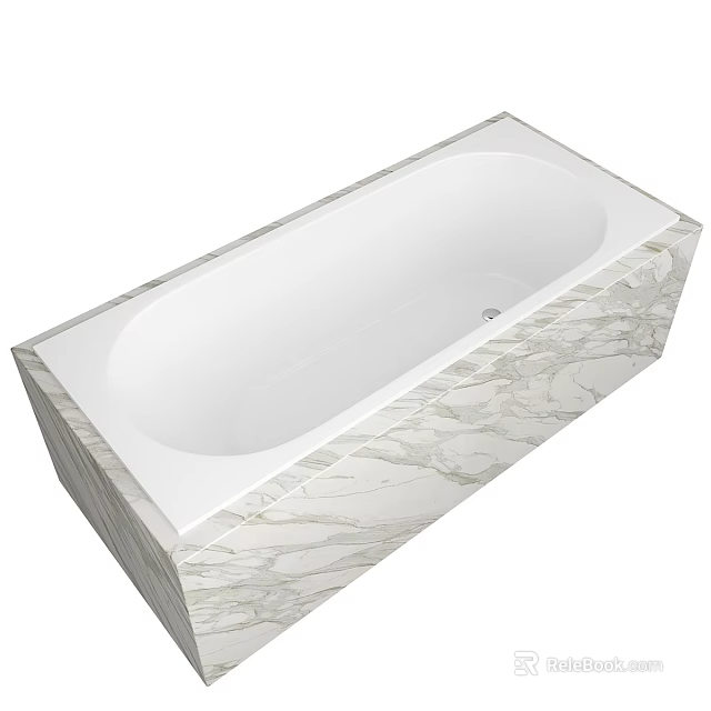 Modern Rectangular Bathtub With White Interior And Marble Exterior Design 3d model 