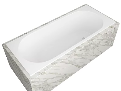 Modern Rectangular Bathtub With White Interior And Marble Exterior Design 3d model