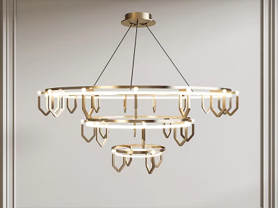 Elegant Modern Gold Metal Chandelier With Three Tier Circular Geometric Pendant Design 3d model