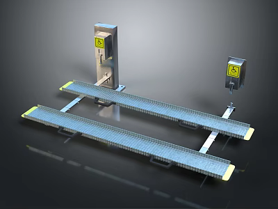 Industrial Conveyor System With Parallel Belt Conveyors And Warning Light Posts 3d model