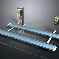 Industrial Conveyor System With Parallel Belt Conveyors And Warning Light Posts 3d model