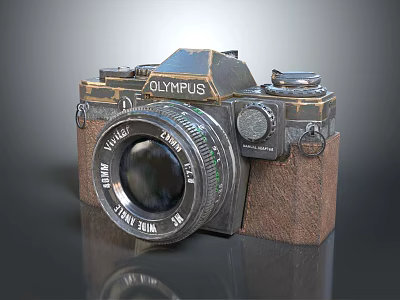 OLYMPUS Digital Camera With Vintage Design Zoom Lens And Leather Texture 3d model