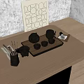 Stylish Black Ceramic Tea Set With Teapot Cups And Tray On Wooden Table