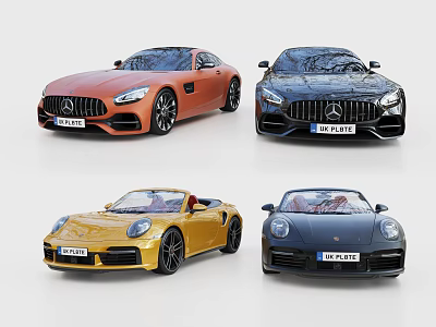 Luxury Sports Cars in Elegant Multiple Colors Including Orange Black Yellow and Blue 3d model
