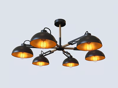 Ceiling Mounted Industrial Black Chandelier With Multiple Hanging Shades And Warm Light 3d model