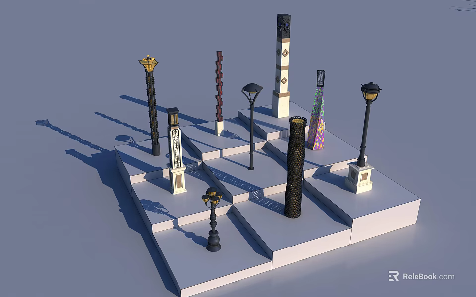 Various Outdoor Lights With Decorative Lamp Post Designs And Different Styles 3d model